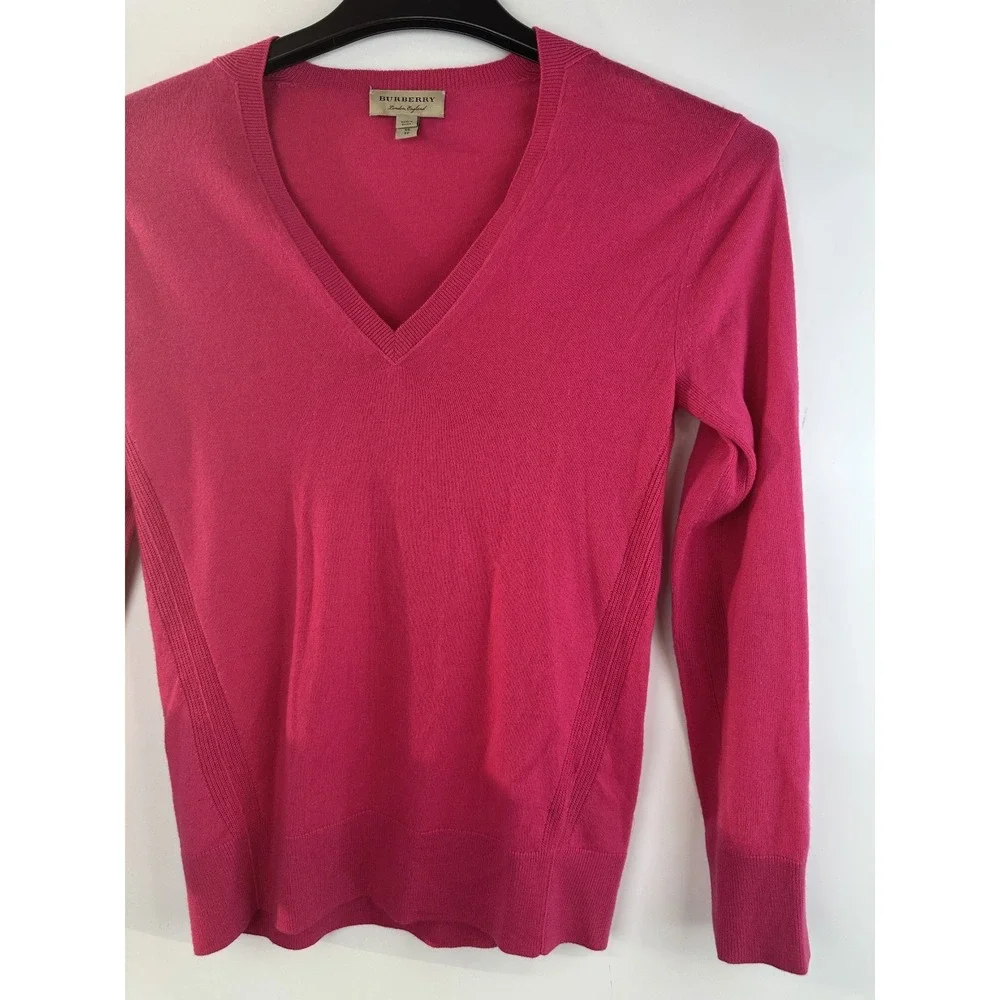 Burberry London Cashmere Sweater Pink Nova Check Elbow Patch XS Luxury Designer - Picture 5 of 16